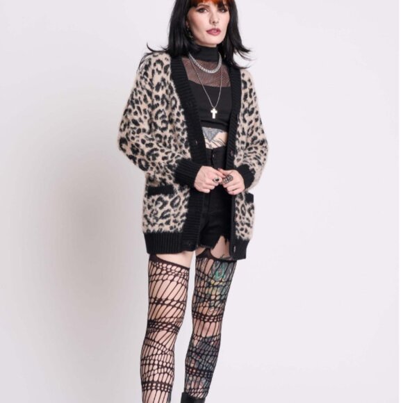NWT Midnight Hour Punk's Not Dead Leopard Cardigan - Picture 2 of 8